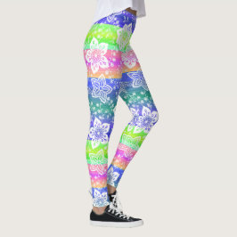 Funky Retro-Blommigt på Chic Coola Rand Mönster Leggings