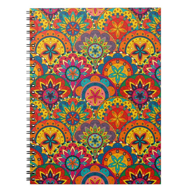 Funky Retro Colorful Mandala Mönster Anteckningsbok Med Spiral (Framsidan)