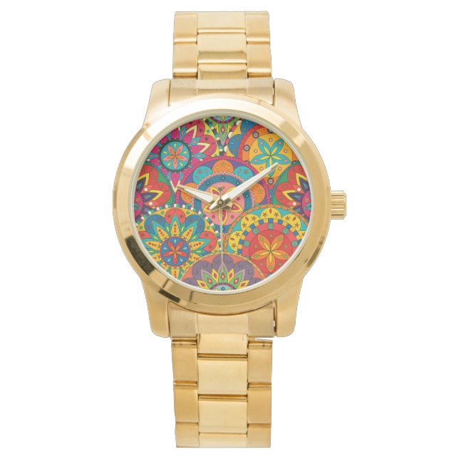 Funky Retro Colorful Mandala Mönster Armbandsur (Framsida)