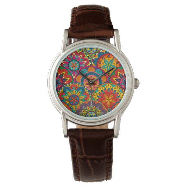 Funky Retro Colorful Mandala Mönster Armbandsur (Framsida)
