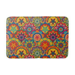 Funky Retro Colorful Mandala Mönster Badrumsmatta