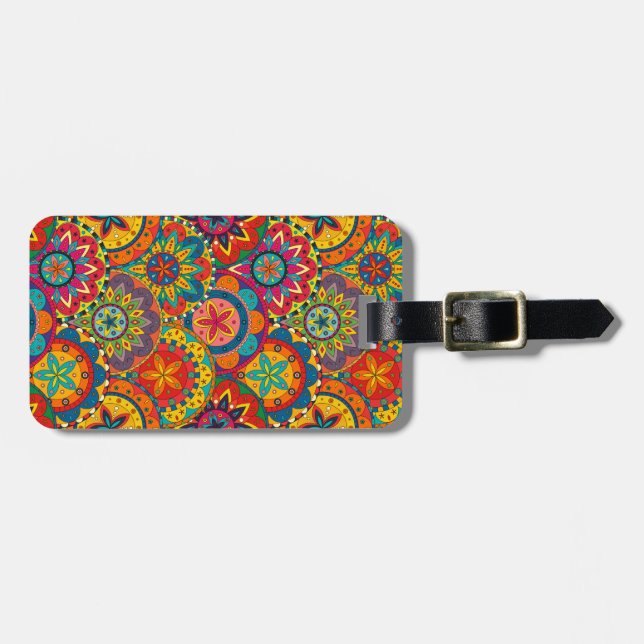 Funky Retro Colorful Mandala Mönster Bagagebricka (Horisontell Framsida)