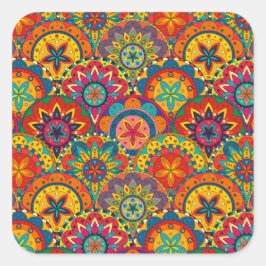 Funky Retro Colorful Mandala Mönster Fyrkantigt Klistermärke