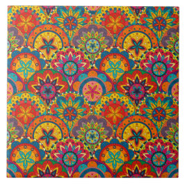 Funky Retro Colorful Mandala Mönster Kakelplatta