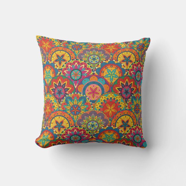 Funky Retro Colorful Mandala Mönster Kudde (Framsida)