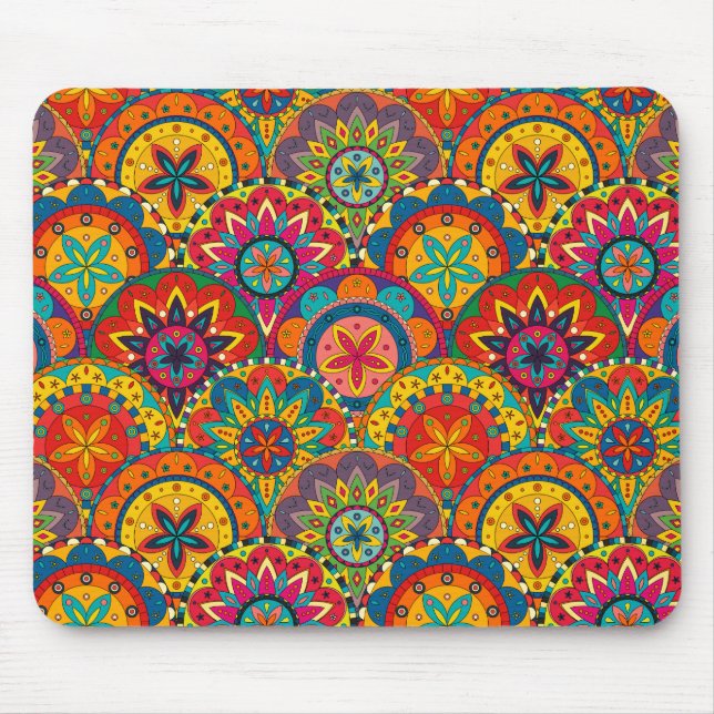Funky Retro Colorful Mandala Mönster Musmatta (Framsidan)
