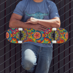 Funky Retro Colorful Mandala Mönster Old School Skateboard Bräda 21,6 Cm