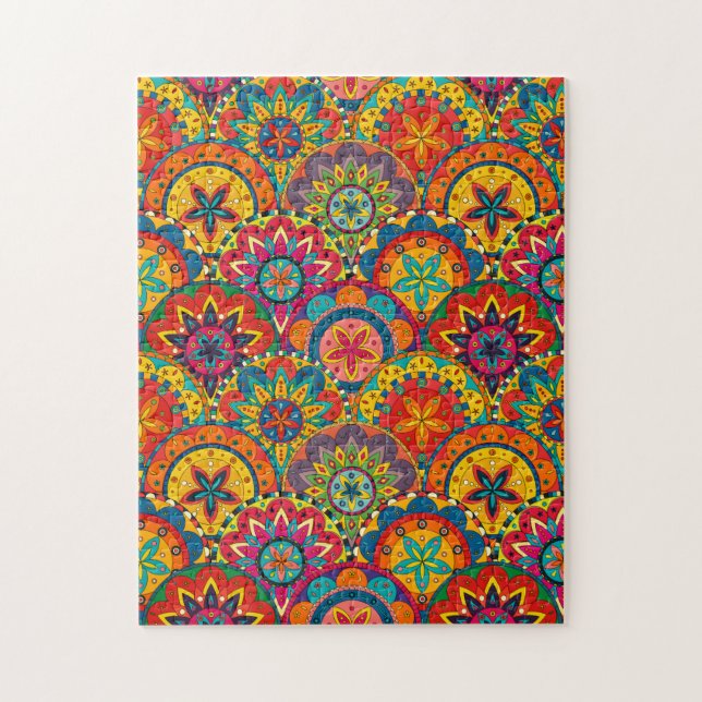 Funky Retro Colorful Mandala Mönster Pussel (Vertikal)