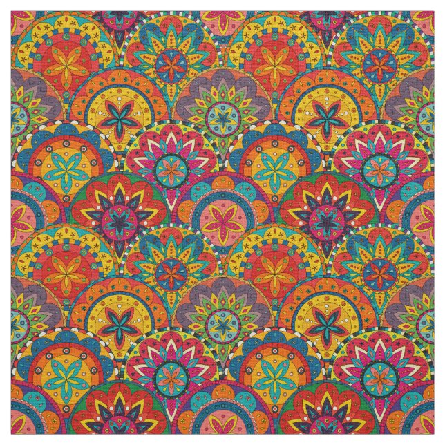 Funky Retro Colorful Mandala Mönster Tyg (Prov)