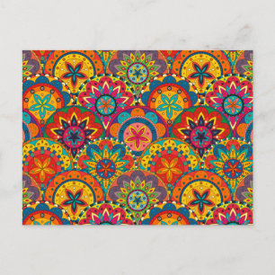 Funky Retro Colorful Mandala Mönster Vykort
