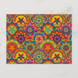 Funky Retro Colorful Mandala Mönster Vykort