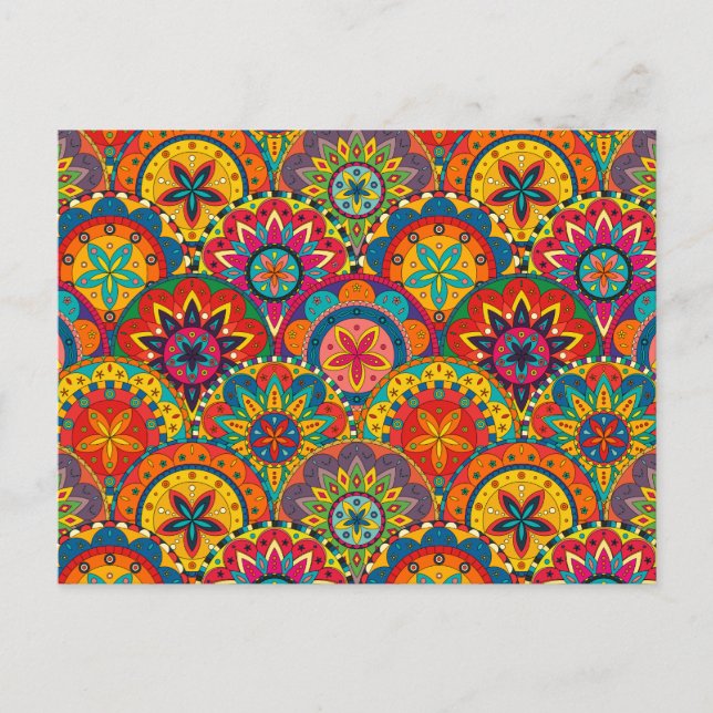 Funky Retro Colorful Mandala Mönster Vykort (Framsida)