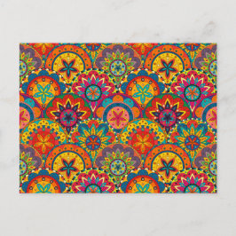 Funky Retro Colorful Mandala Mönster Vykort
