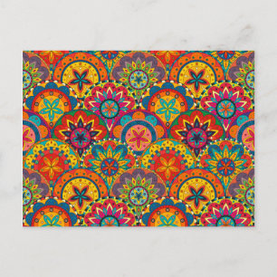 Funky Retro Colorful Mandala Mönster Vykort