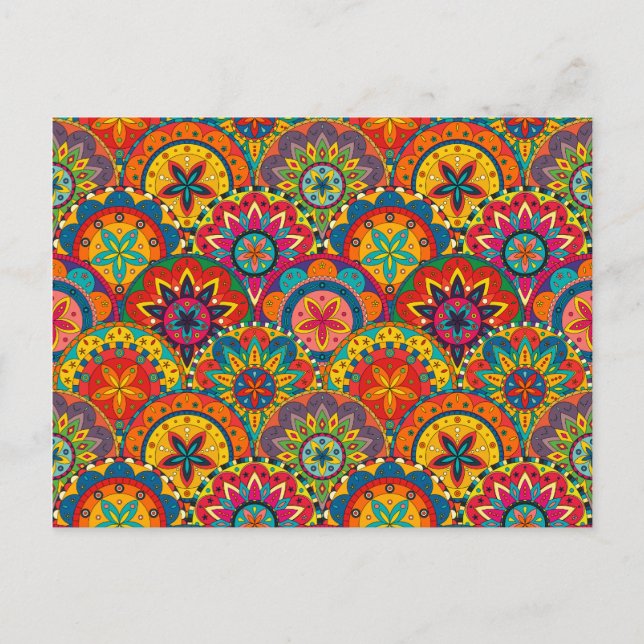 Funky Retro Colorful Mandala Mönster Vykort (Framsida)