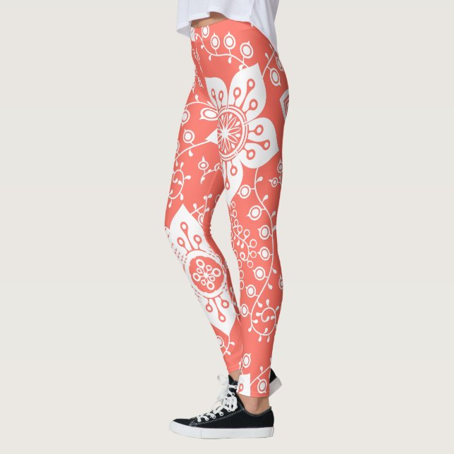 Funky Retro Coola Modern Flowers Art Mönster Leggings (Vänster)