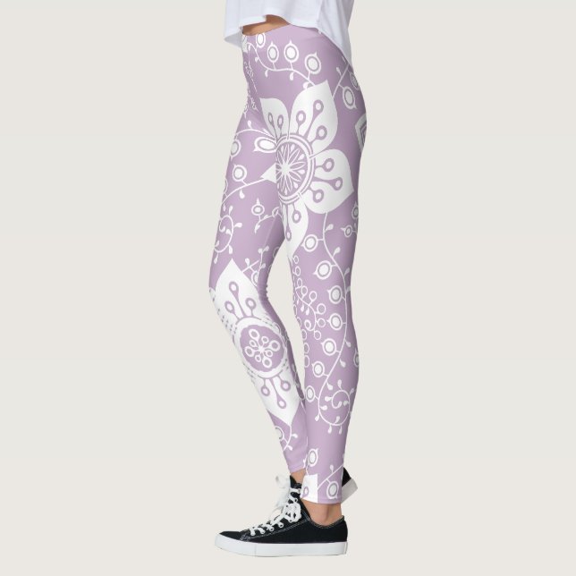 Funky Retro Coola Modern Flowers Art Mönster Leggings (Vänster)