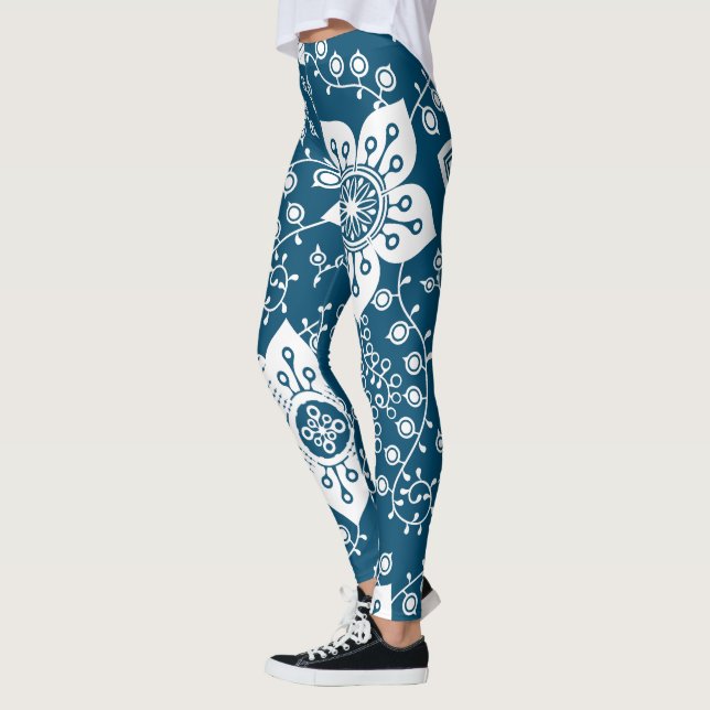 Funky Retro Coola Modern Flowers Art Mönster Leggings (Vänster)