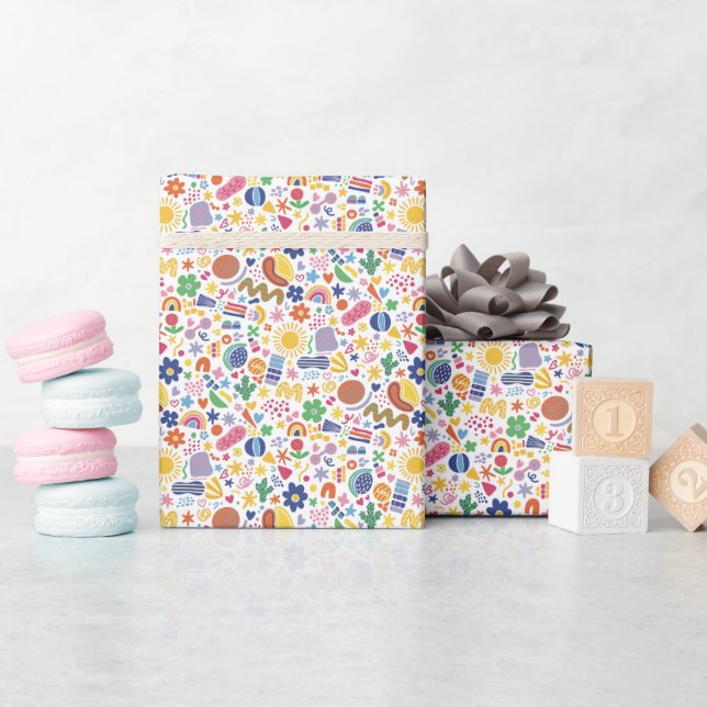 Funky Retro Doodle Mönster Inpackningspapper Rulle Presentpapper (Baby Shower)