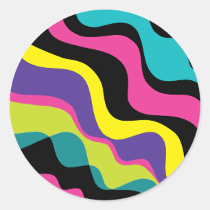 Funky Retro Färger Våg Pop Mönster 90-Talets Party Runt Klistermärke