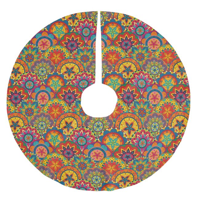 Funky Retro Färgglatt Mandala Mönster Julgransmatta Borstad Polyester (Framsidan)