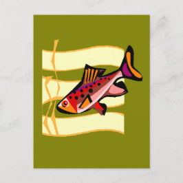 Funky Retro Grönt och rödtropisk fisk Vykort