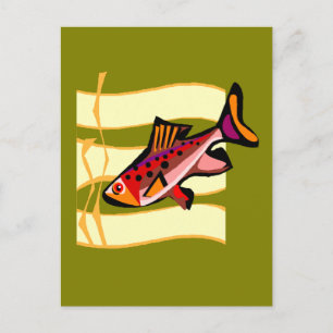 Funky Retro Grönt och rödtropisk fisk Vykort