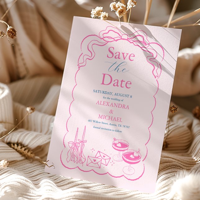 Funky Retro Hand plockade Champagne Torn Bröllop Spara Datumet (Skapare uppladdad)