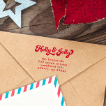 Funky Retro Holly Jolly-Returadressen jul Självfärgande Stämpel<br><div class="desc">En funky,  retro,  70 julfärsfärgad returadress frimärke med ord som "svävar ihop med varandra" i ett retrotypsnitt. Trendigets typografi kommer att göra detta till ett populärt val.</div>