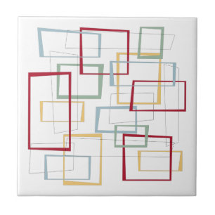 Funky Retro Modern Squares Ceramic Til i mitten av Kakelplatta