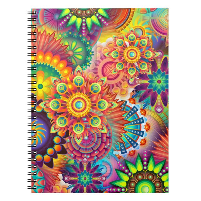 Funky Retro Mönster Abstrakt Bohemian Anteckningsbok Med Spiral (Framsidan)