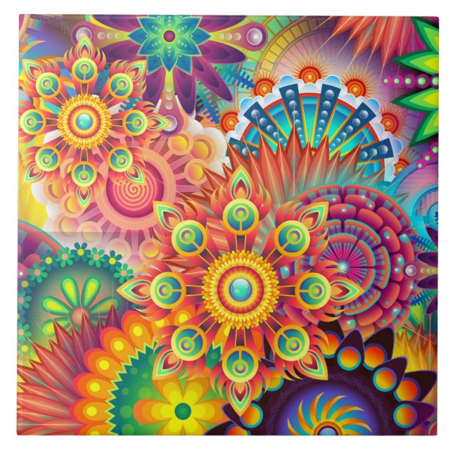 Funky Retro Mönster Abstrakt Bohemian Kakelplatta (Framsidan)
