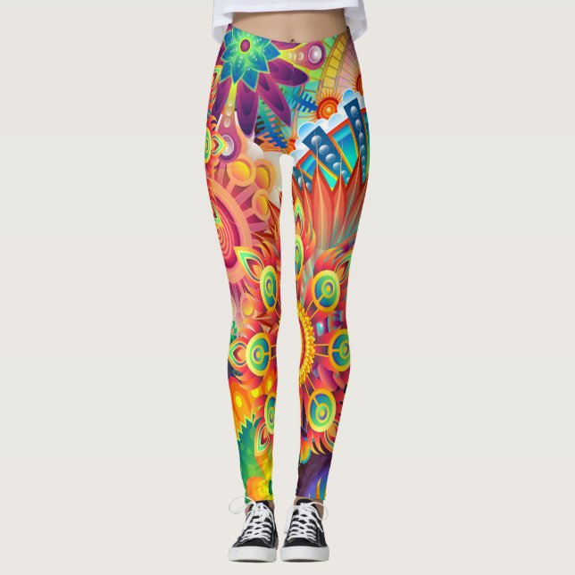 Funky Retro Mönster Abstrakt Bohemian Leggings (Framsida)