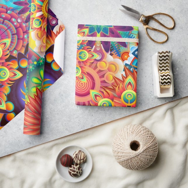 Funky Retro Mönster Abstrakt Bohemian Presentpapper (Hantverk)