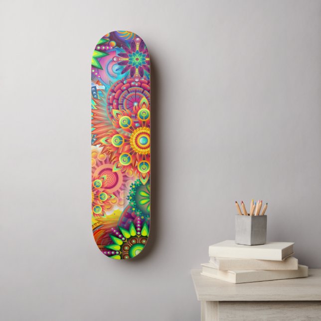 Funky Retro Mönster Abstrakt Boho Old School Skateboard Bräda 21,6 Cm (Väggkonst)