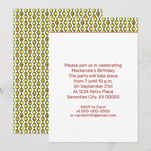 Funky Retro Olive Bead Anpassningsbar Färg Mönster Inbjudningar (Fram/baksida)