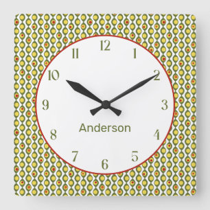 Funky Retro Olive Bead Anpassningsbar Färger Mön Fyrkantig Klocka
