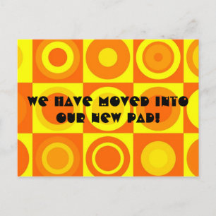 Funky Retro Orange Gul Cirkelförändring av adress Meddelande Vykort
