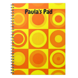 Funky Retro Orange Gult Circles-fyrkanter Anteckningsbok
