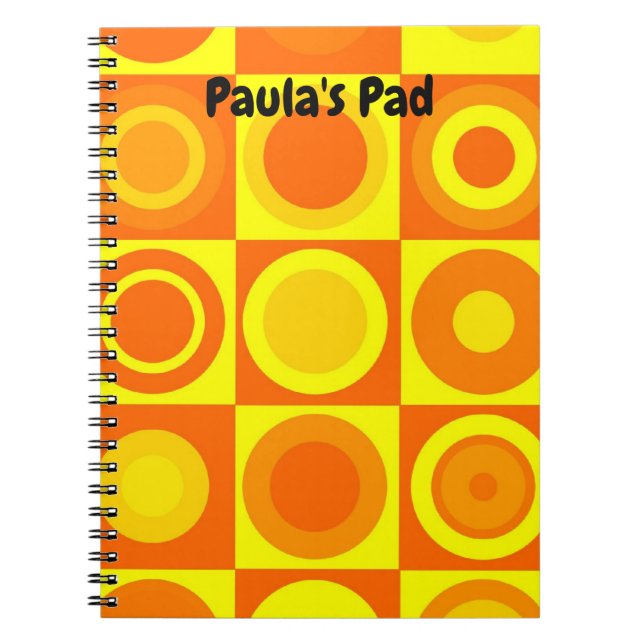 Funky Retro Orange Gult Circles-fyrkanter Anteckningsbok (Framsidan)