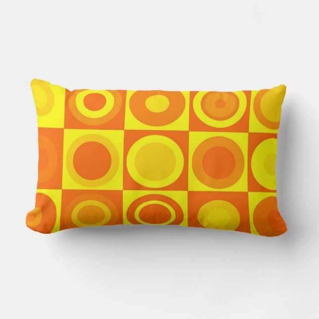 Funky Retro Orange Gult Circles-fyrkanter Lumbarkudde (Framsida)