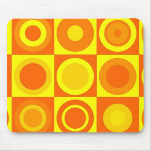 Funky Retro Orange Gult Circles-fyrkanter Musmatta