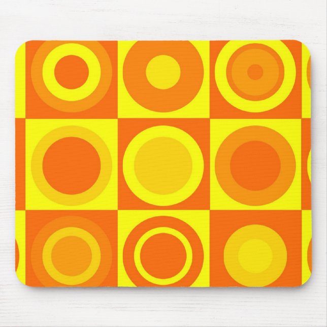 Funky Retro Orange Gult Circles-fyrkanter Musmatta (Framsidan)