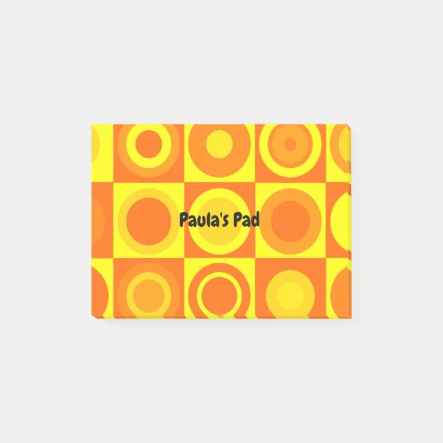 Funky Retro Orange Gult Circles-fyrkanter Post-it Block (Framsida)