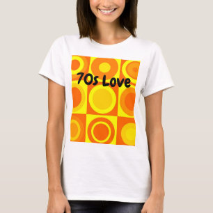 Funky Retro Orange Gult Circles-fyrkanter T Shirt