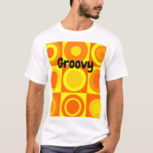 Funky Retro Orange Gult Circles-fyrkanter T Shirt