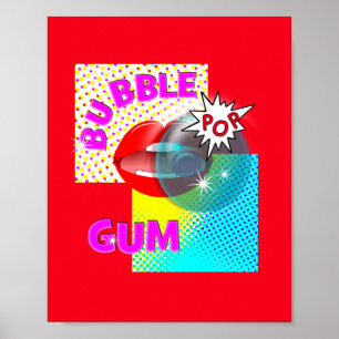 Funky Retro Pop Art Bubble Gum Läppar Poster