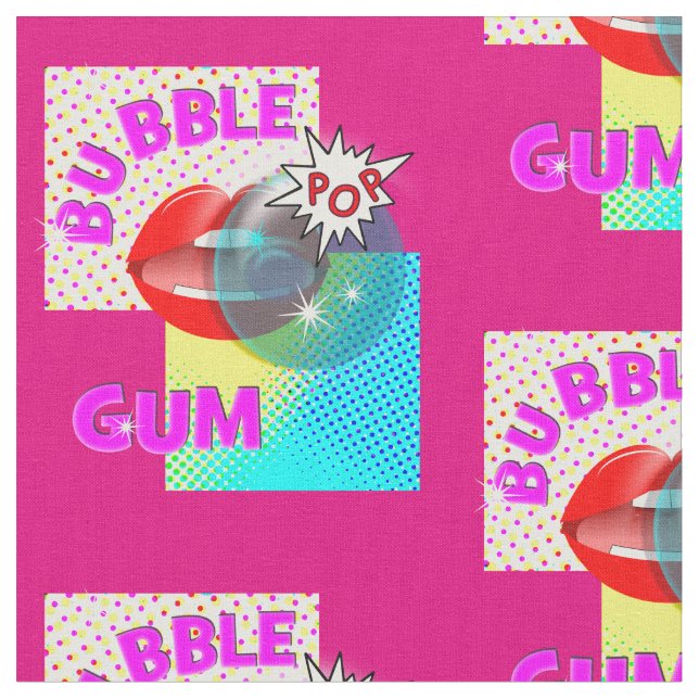 Funky Retro Pop Art Bubble Gum Läppar Tyg (Närbild)