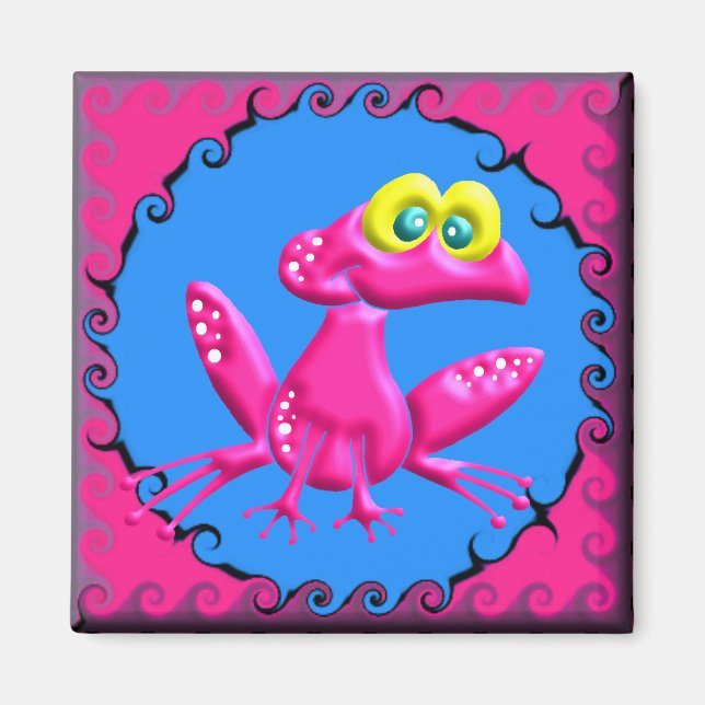 Funky Retro Rosa Frog Magnet (Framsidan)