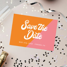 Funky Retro Rosa Orange Bröllop spara datum